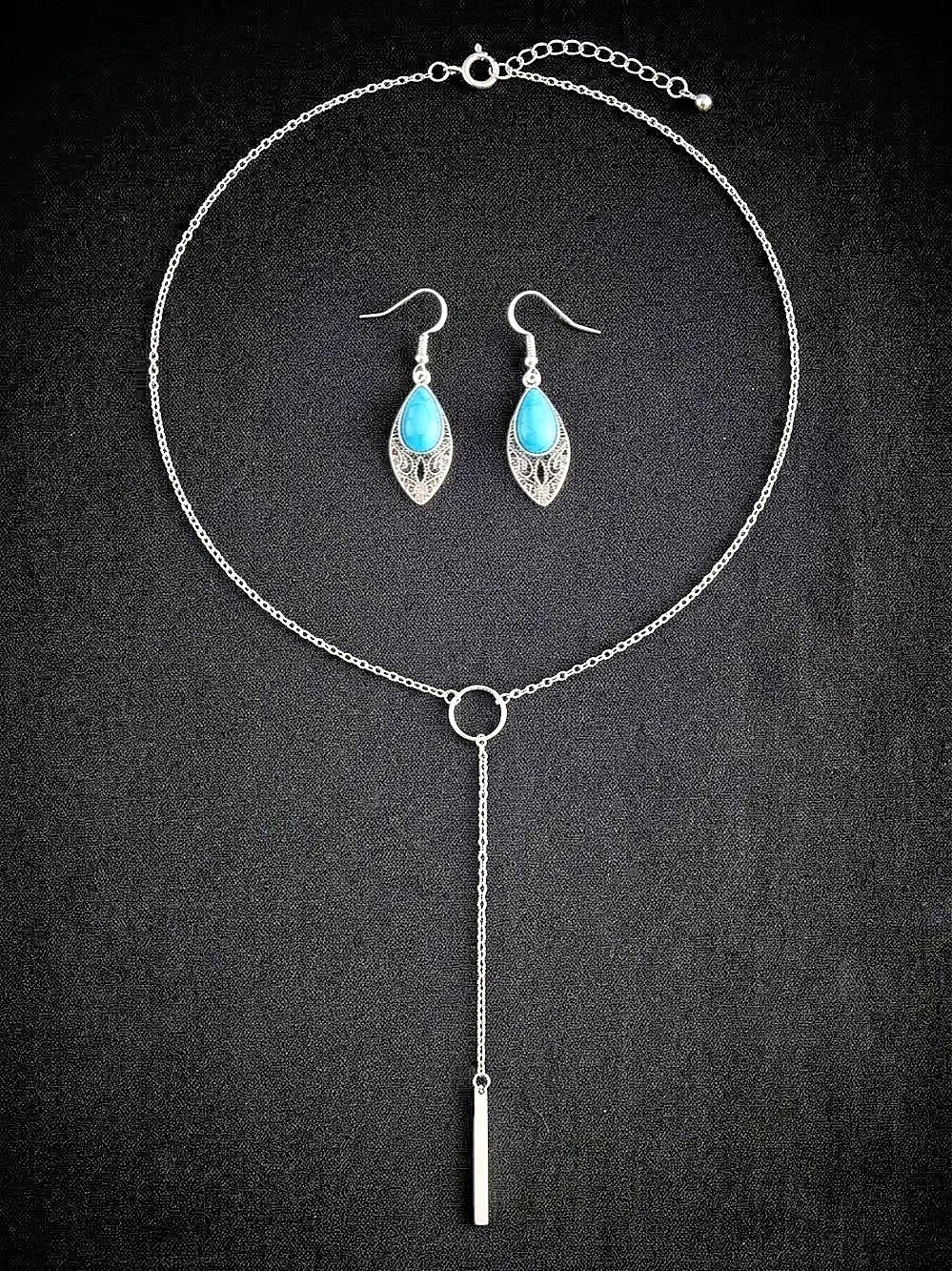 Silver and Turquoise Pendant Necklace & Earrings 2 piece-NWT